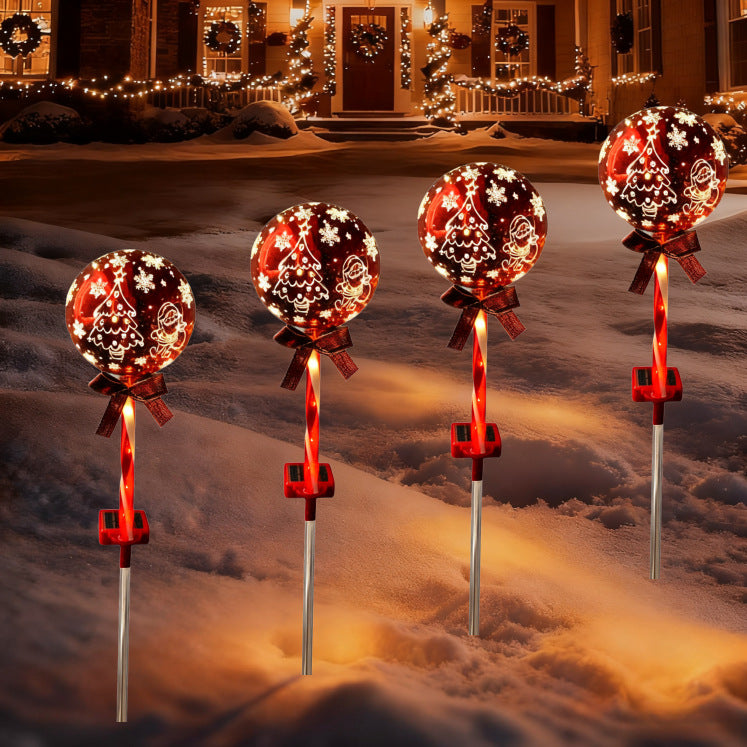 Luminous Holiday Greeting – Solar Candy Cane & "Merry Christmas" Sphere Stakes (Set of 2)