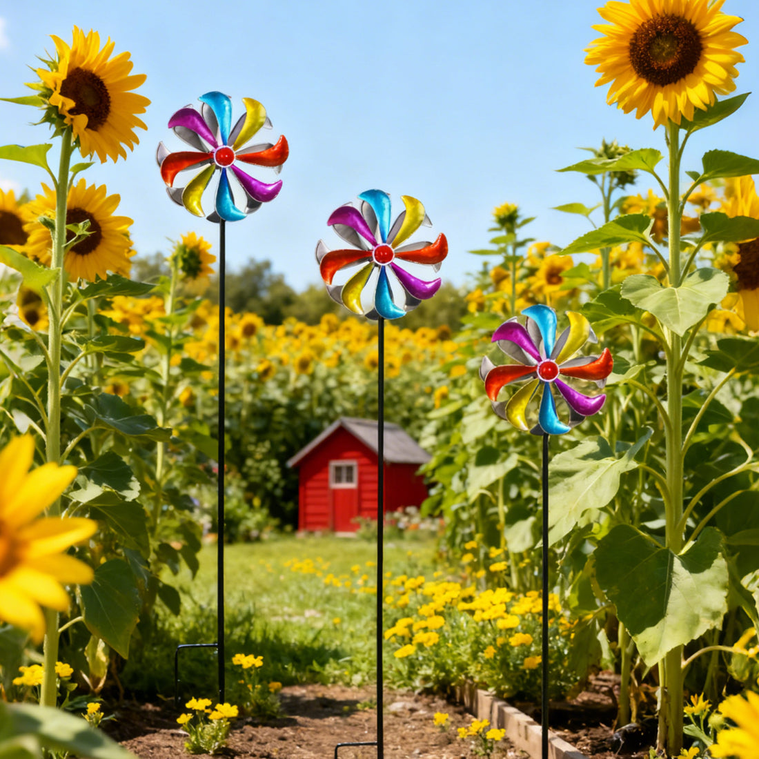 Kinetic Rainbow Wind Spinner – Colorful Metal Windmill Garden Stake (42.5" Tall)