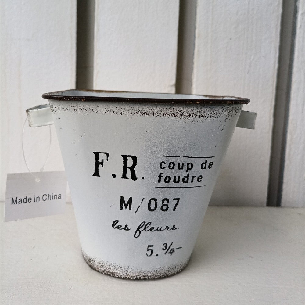 French Country Vintage Planter – Rustic "Coup de Foudre" Square-Top Metal Bucket (2 Colors)