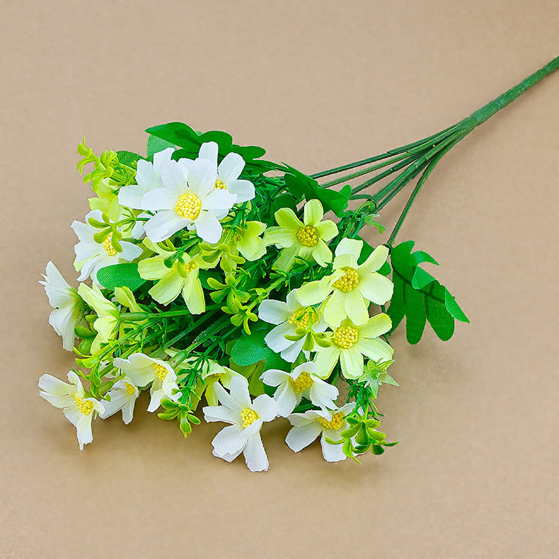 White and light green faux daisy flower stems with flexible green wire stem