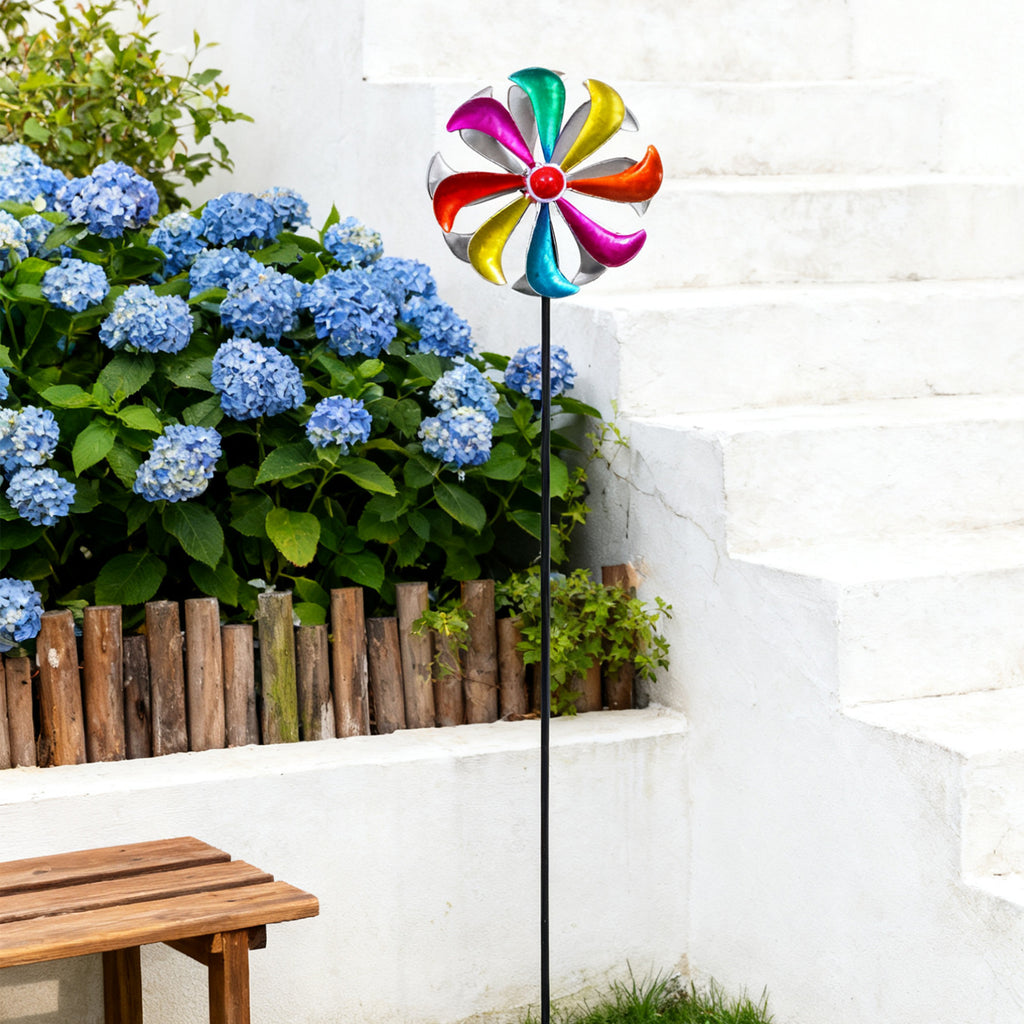 Kinetic Rainbow Wind Spinner – Colorful Metal Windmill Garden Stake (42.5" Tall)