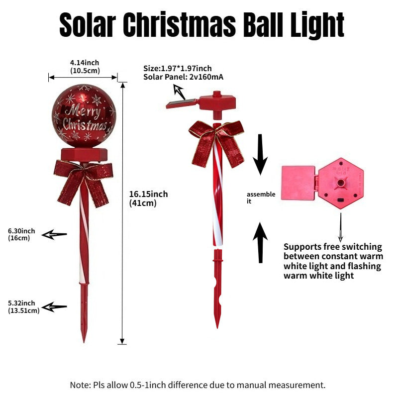 Solar Christmas Snowflake Garden Lights – Set of 2 Red Ball Lawn Stakes