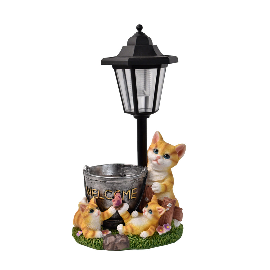 Luminous Solar Cat Garden Guardian – Hand-Painted Resin Planter Statue with Glowing Lantern (3 Styles)