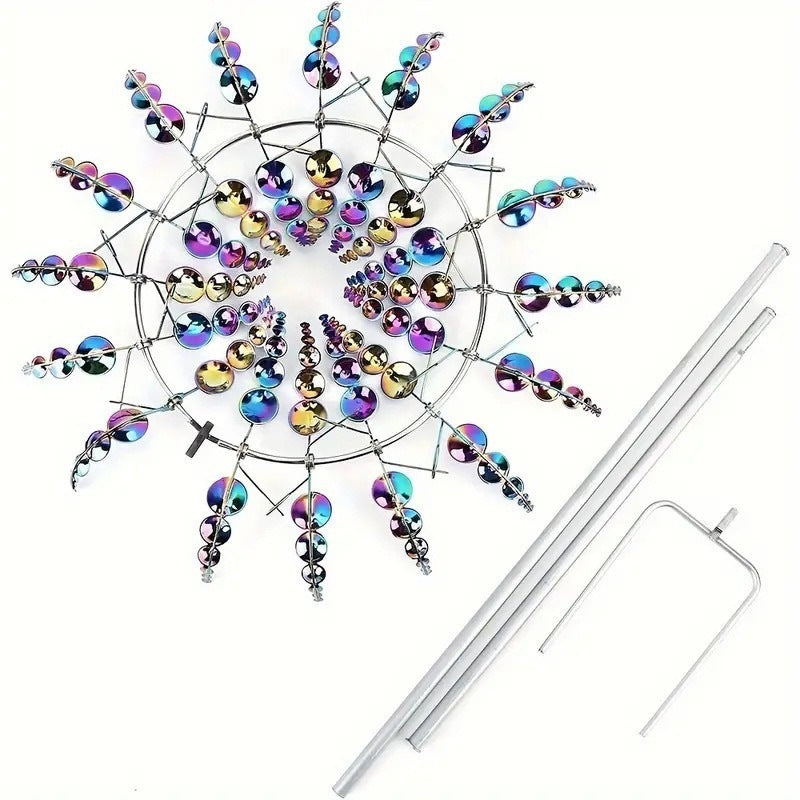 Kinetic 3D Metal Wind Spinner – Rotating Sunburst Garden Stake Sculpture (36" Tall)
