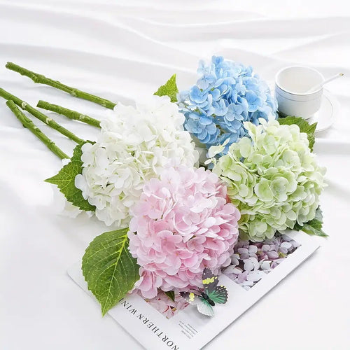 Lifelike Faux Hydrangea Stems – Romantic Artificial Silk Flowers (Set of 5 Large Blooms)