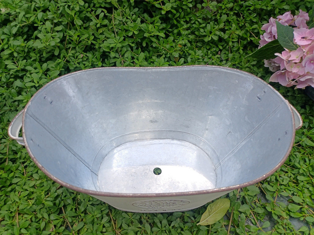 French Country Vintage Planter – Rustic "La Vie Claire" Oval Metal Tub (4 Colors)