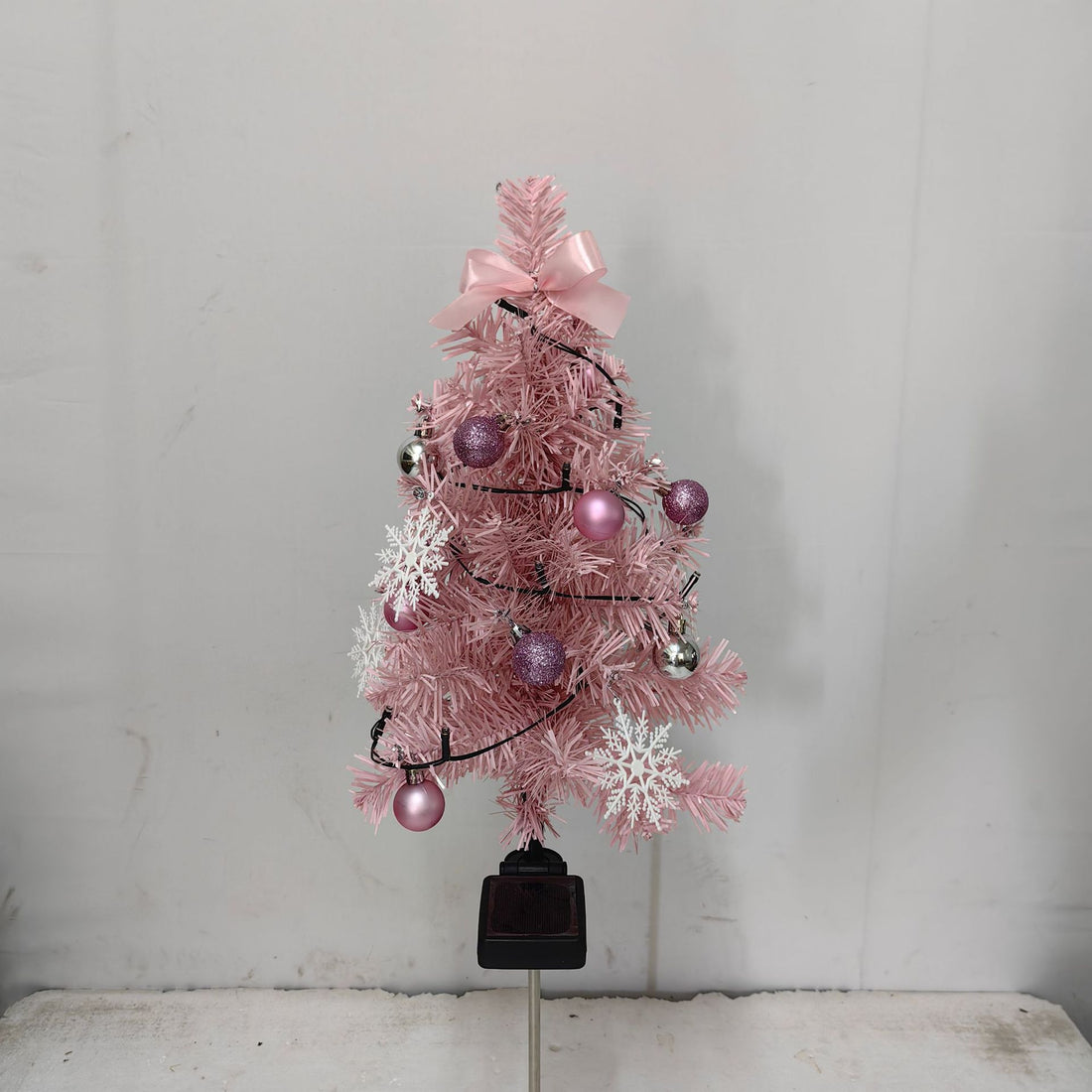 Pre-Lit Pink Solar Christmas Tree Pathway Stakes – Coquette Holiday Yard Decor with Ornaments (Set of 2)