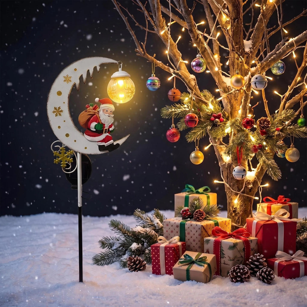 Luminous Winter Moon – Solar Metal Christmas Pathway Stake with Glowing Glass Orb (7 Styles)