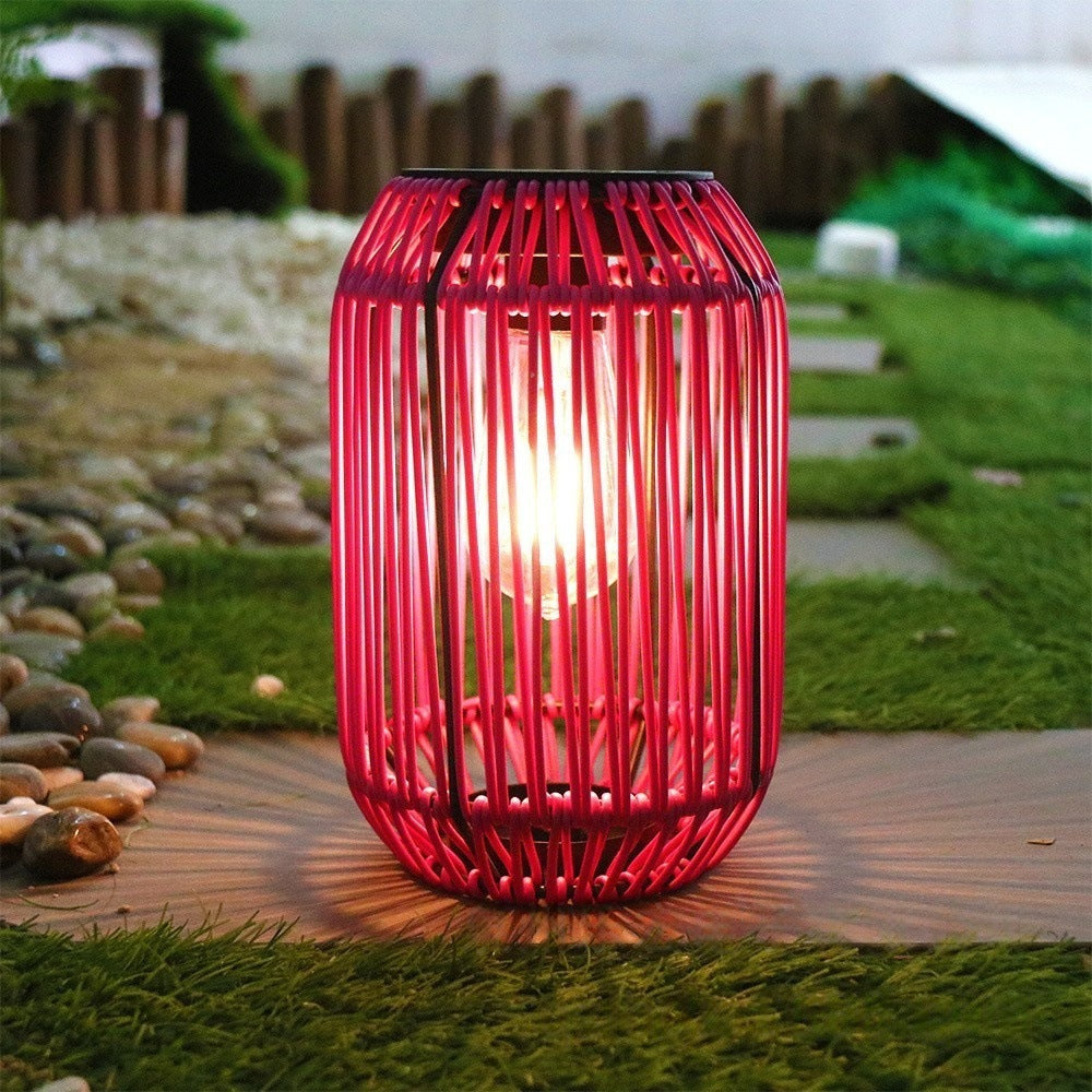 Tall Solar Woven Garden Lantern – Boho Rattan-Style Pathway Stake Light (30.7", 4 Colors)