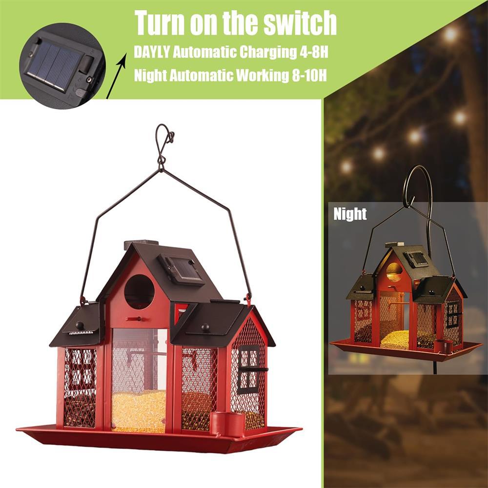 Luminous Solar Barn Bird Feeder – Heavy-Duty Metal Hanging Lantern & Wild Bird Station
