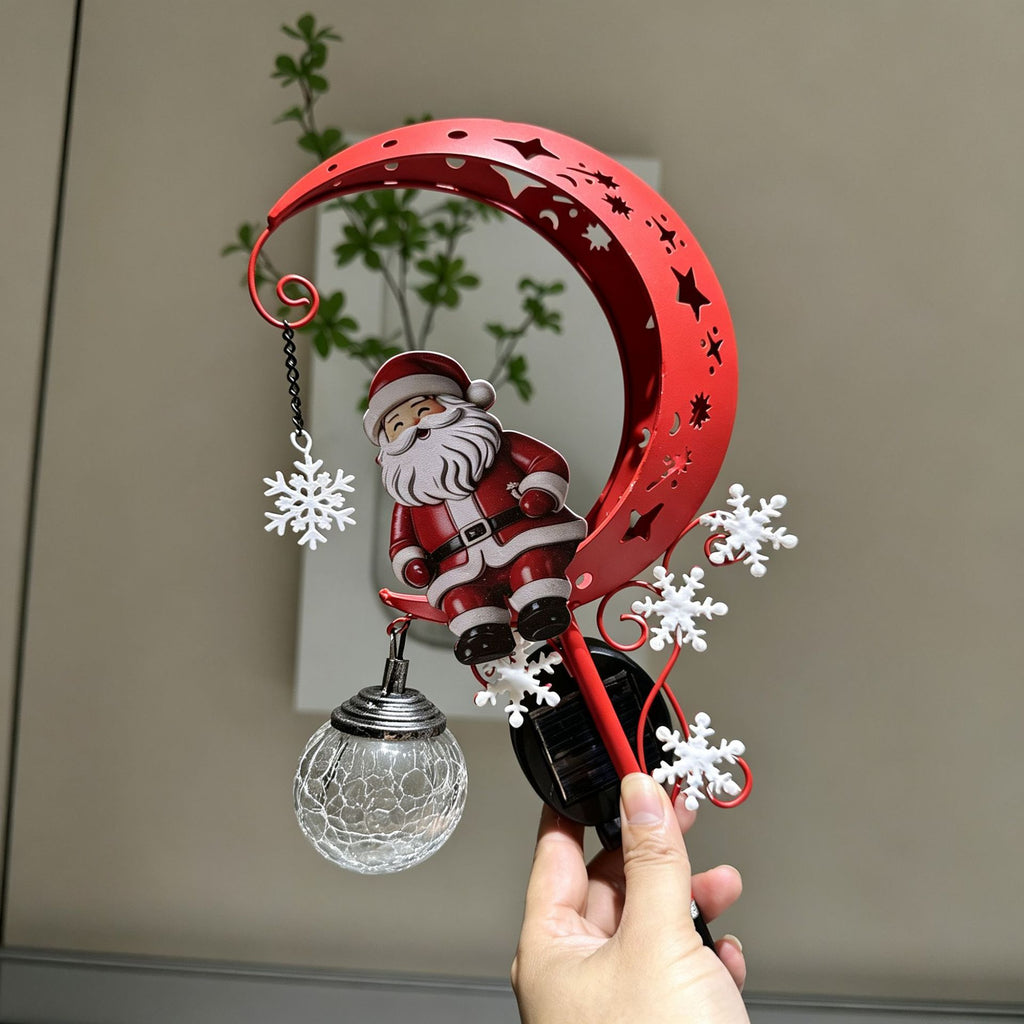 Luminous Winter Moon – Solar Metal Santa Pathway Stake with Glowing Glass Orb (33.5" Tall)