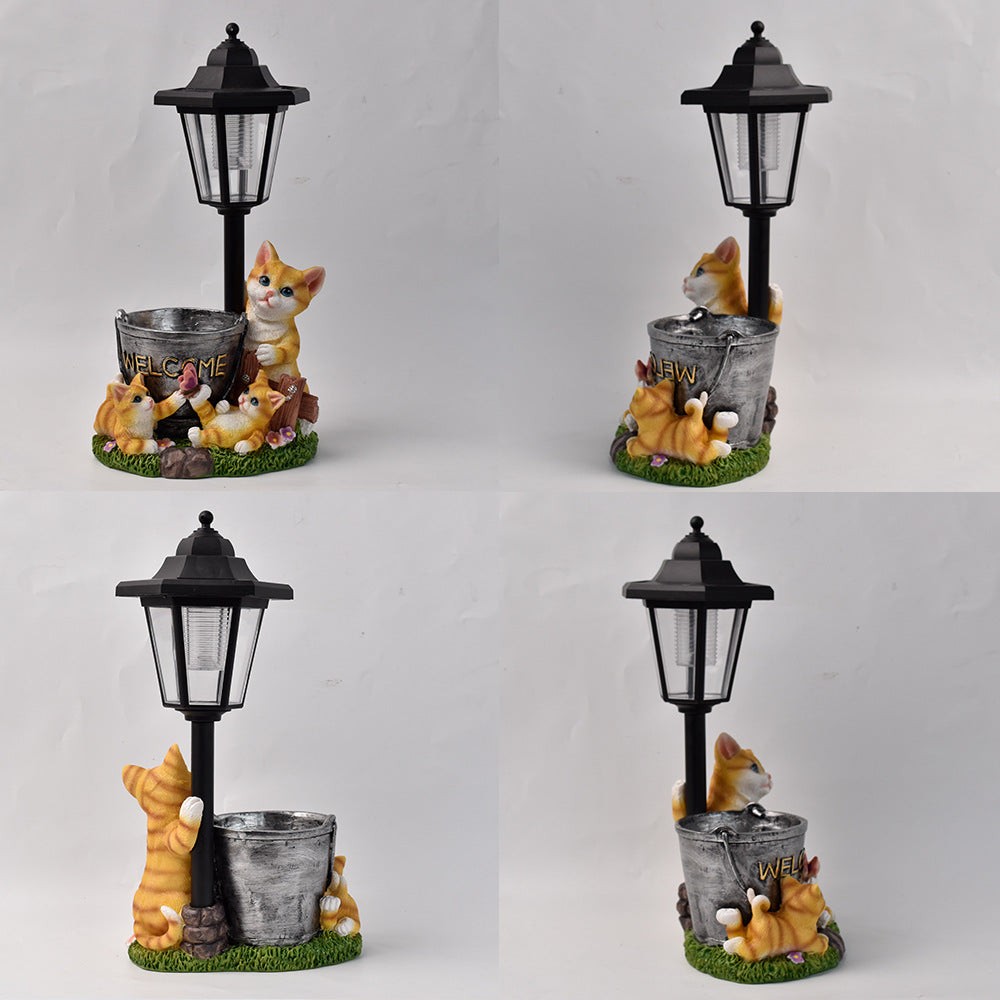 Luminous Solar Cat Garden Guardian – Hand-Painted Resin Planter Statue with Glowing Lantern (3 Styles)