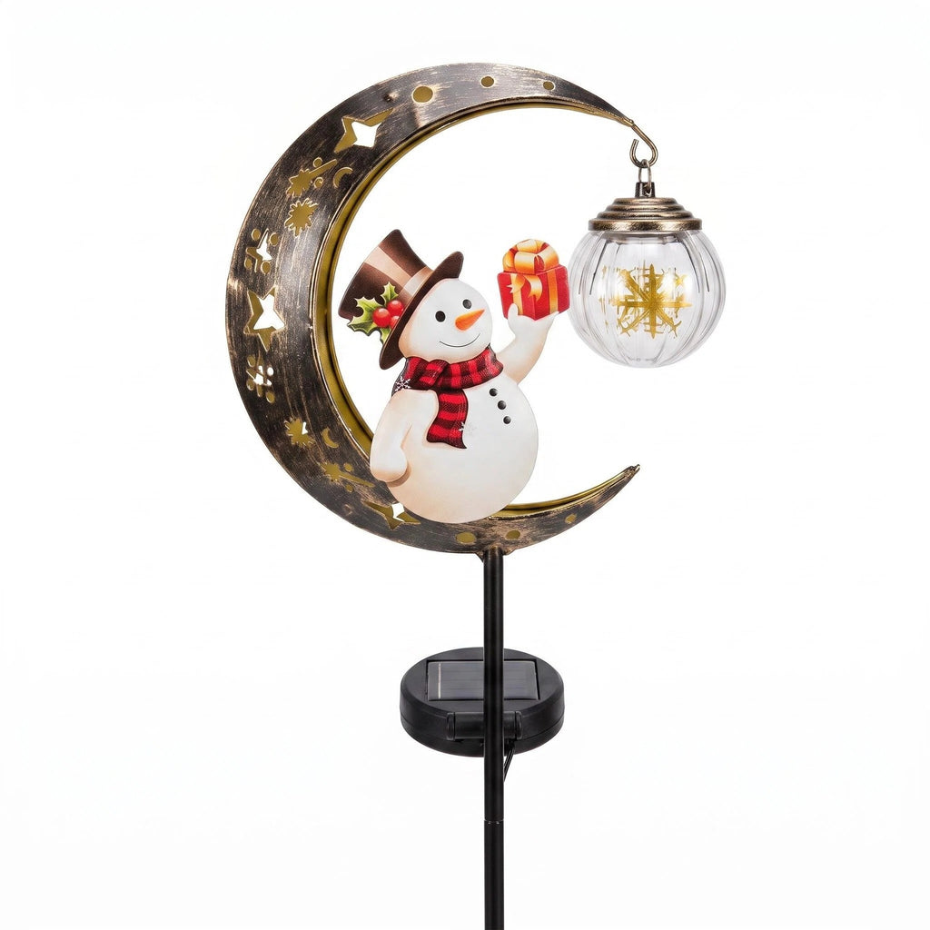 Luminous Winter Moon – Solar Metal Christmas Pathway Stake with Glowing Glass Orb (7 Styles)
