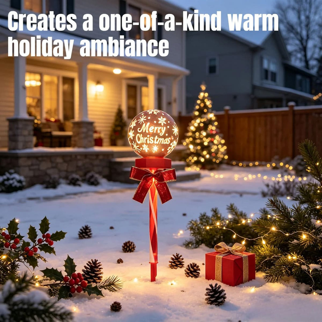 Solar Christmas Snowflake Garden Lights – Set of 2 Red Ball Lawn Stakes