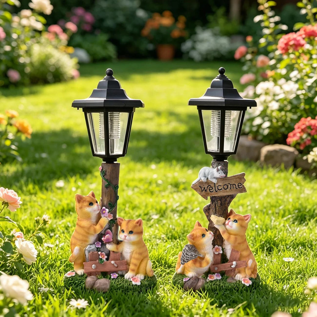 Luminous Solar Cat Garden Guardian – Hand-Painted Resin Planter Statue with Glowing Lantern (3 Styles)