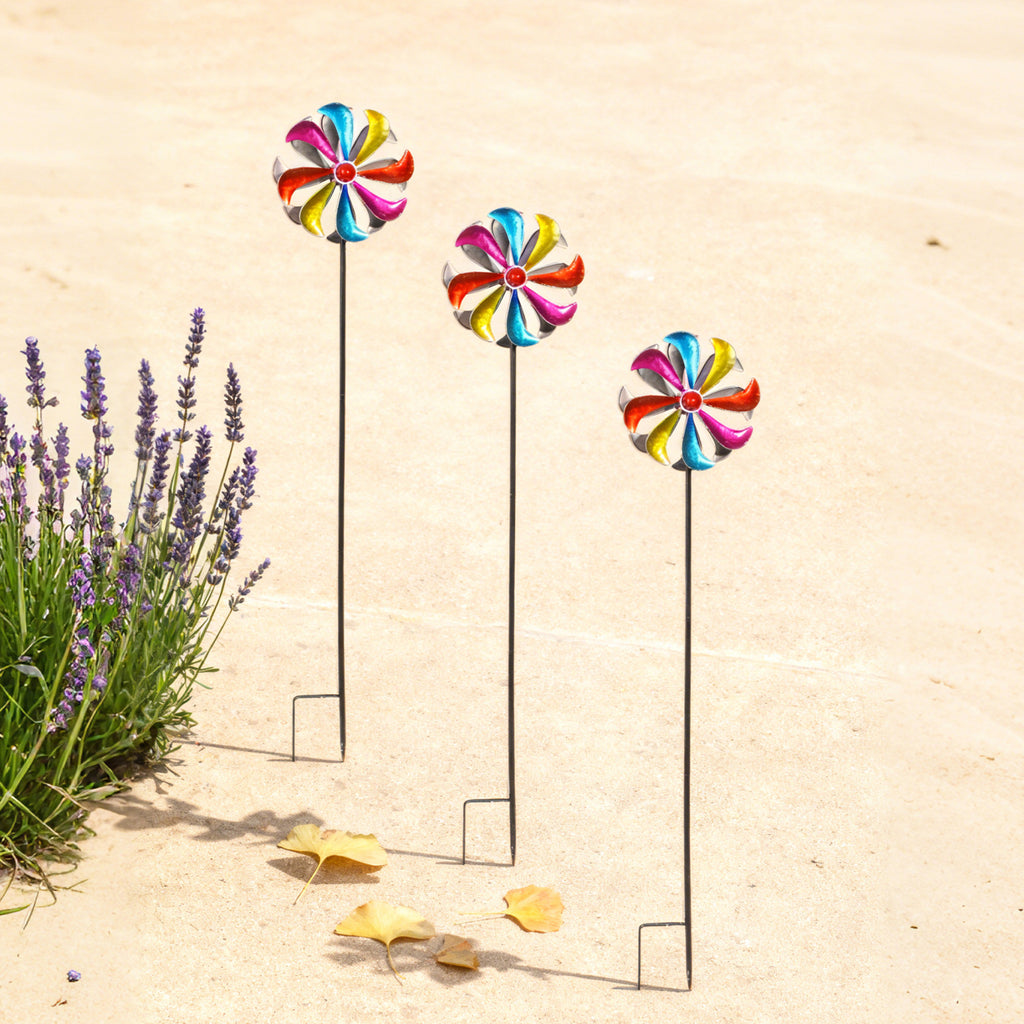 Kinetic Rainbow Wind Spinner – Colorful Metal Windmill Garden Stake (42.5" Tall)