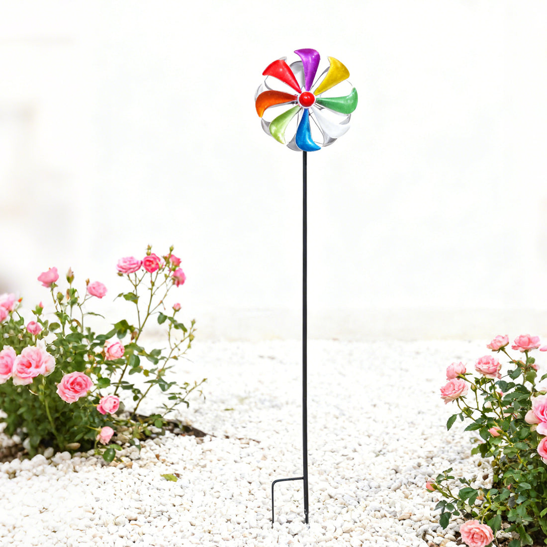 Kinetic Rainbow Wind Spinner – Colorful Metal Windmill Garden Stake (42.5" Tall)
