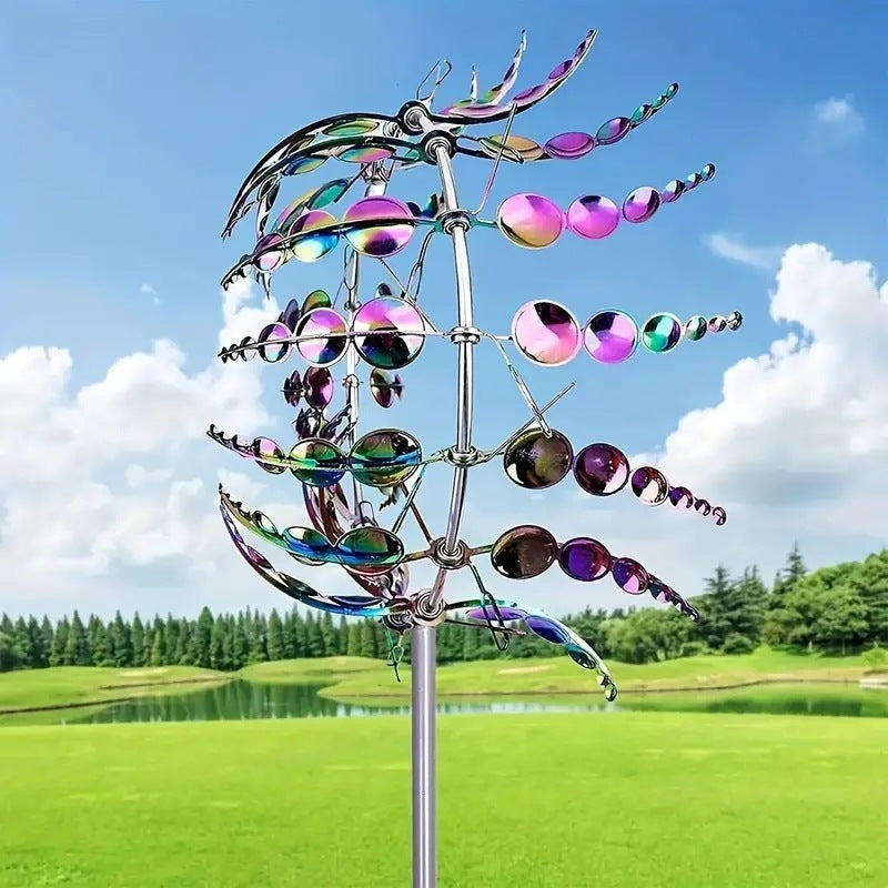 Kinetic 3D Metal Wind Spinner – Rotating Sunburst Garden Stake Sculpture (36" Tall)