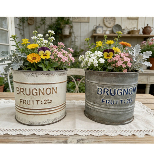 Vintage French Country "Brugnon Fruit" Metal Planters (Set of 2)