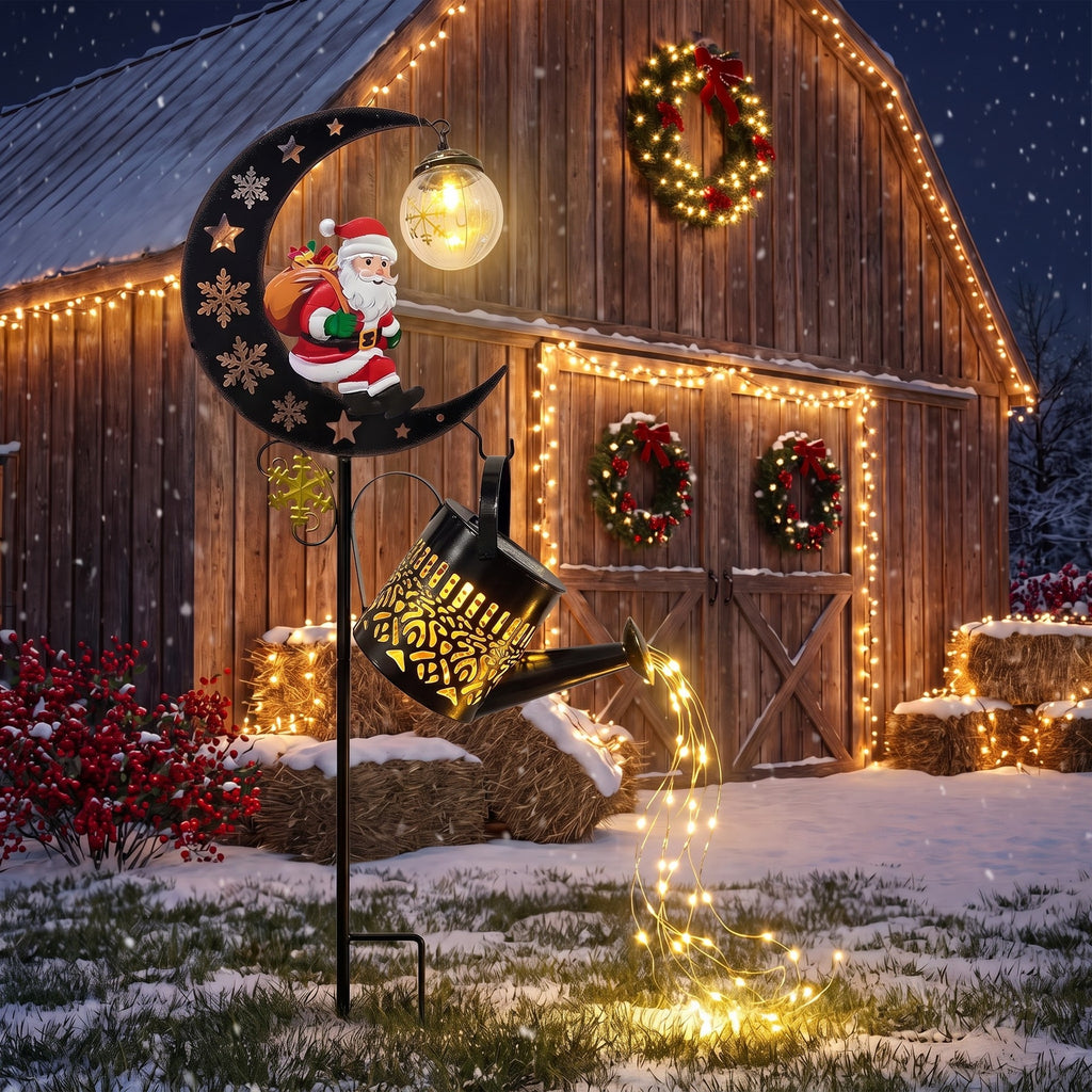 Luminous Winter Moon – Solar Metal Christmas Pathway Stake with Glowing Glass Orb (7 Styles)