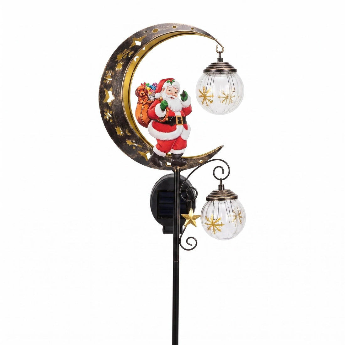 Luminous Winter Moon – Solar Metal Christmas Pathway Stake with Glowing Glass Orb (7 Styles)