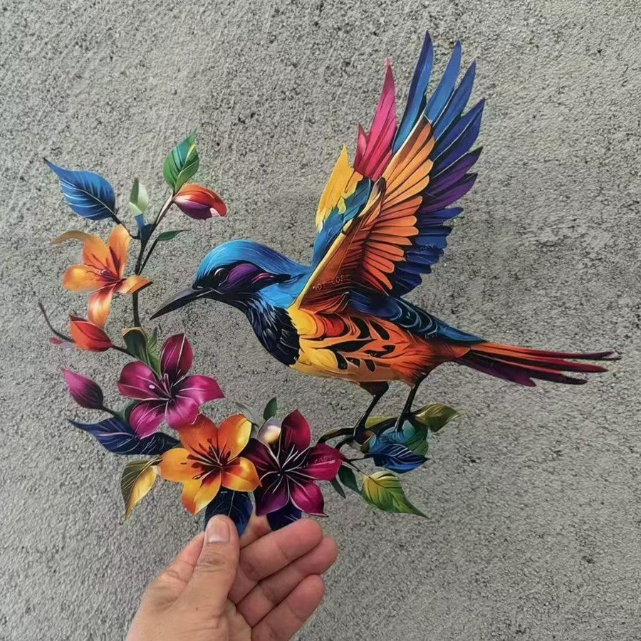 Vibrant Painted Hummingbird Wall Art – Metal Garden & Fence Sculpture (11.8" Tall)