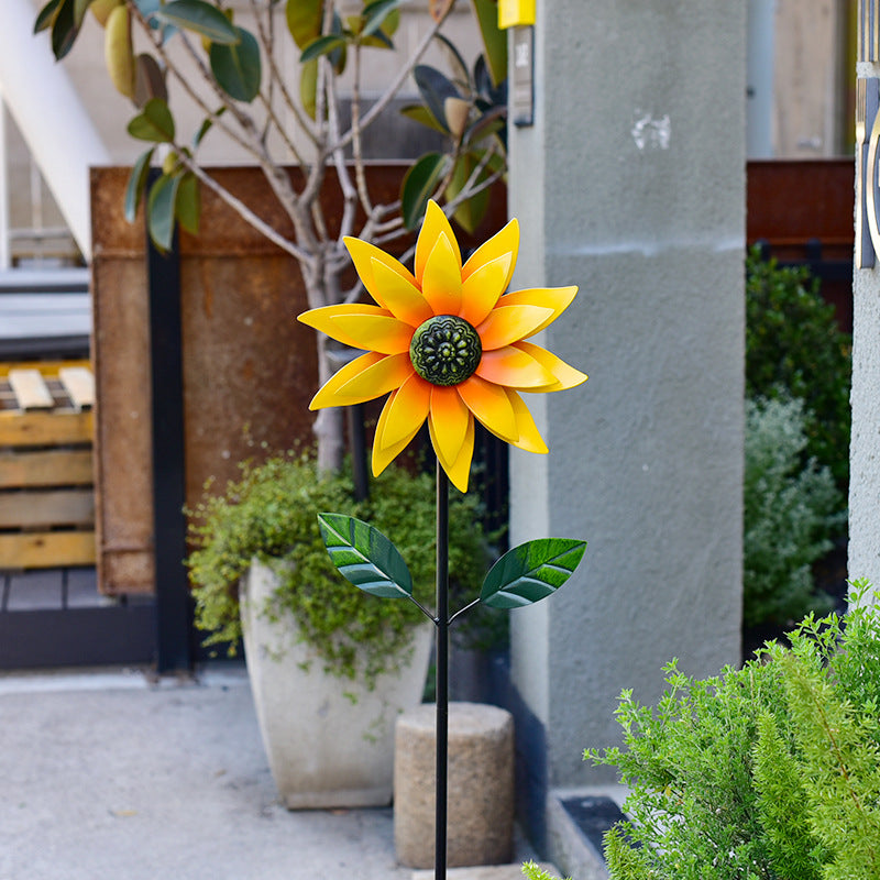 Kinetic Floral Wind Spinner – Rotating Metal Flower Garden Stake (45.7" Tall)