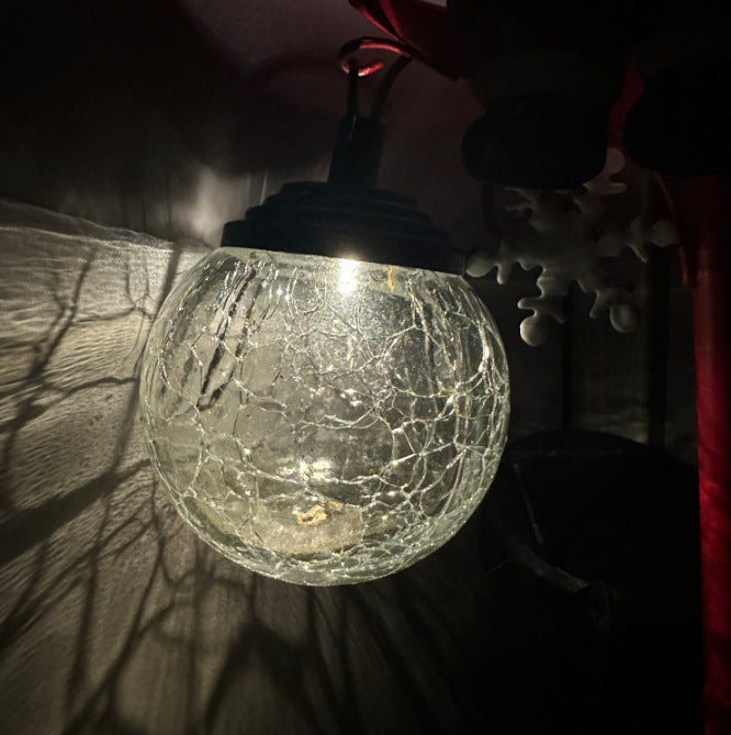 Luminous Winter Moon – Solar Metal Santa Pathway Stake with Glowing Glass Orb (33.5" Tall)