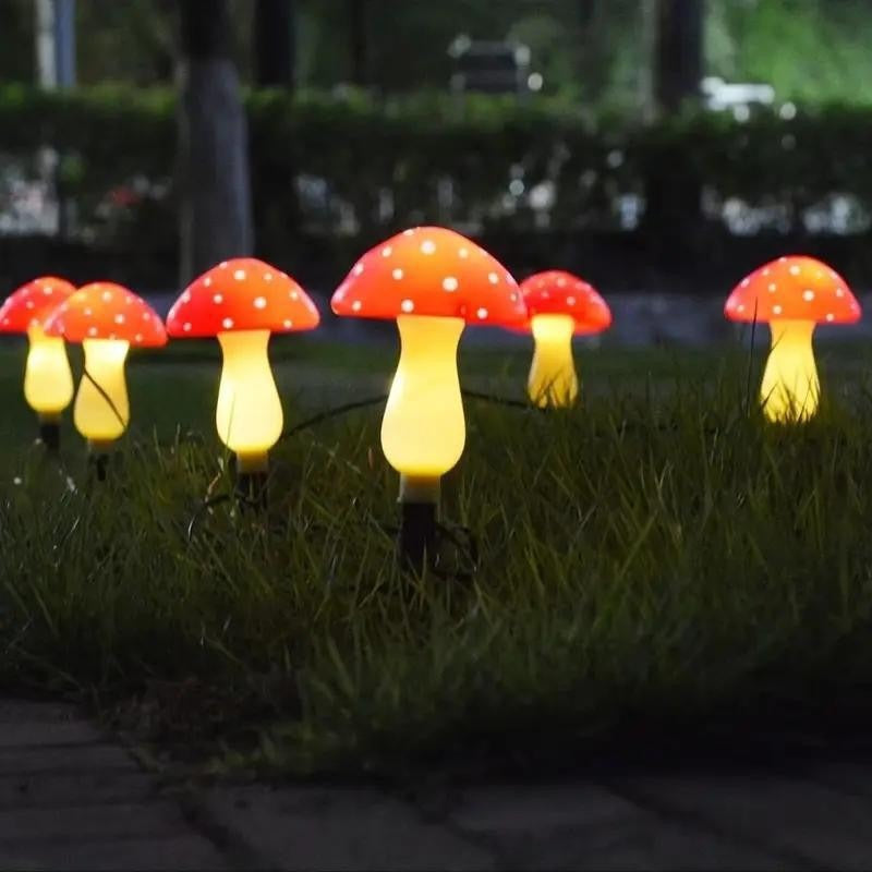 Luminous Solar Mushroom String Lights – Waterproof Fairy Garden Toadstool Stakes (8, 12, or 20 LEDs)