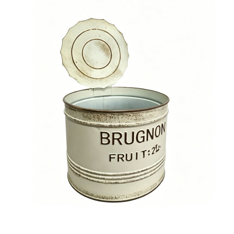 Vintage French Fruit Tin Can Planter Set (Set of 2) – Rustic Metal Garden Pots