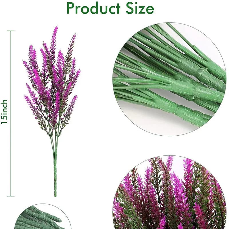 Artificial lavender flower bundle with magenta-purple blooms on green stems, set size shown.