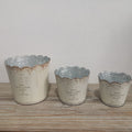 Vintage French Country Metal Planter Set – 3-Piece Rustic Scalloped Flower Pots