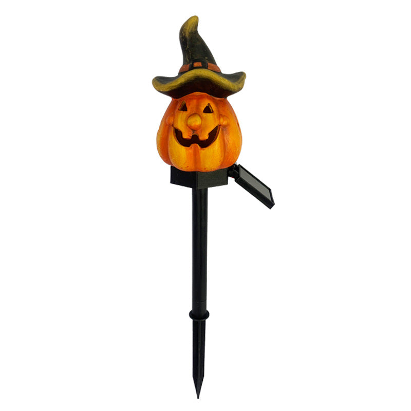 Häxhatt-jack-o-lantern solcellslampa för trädgården med svart påle
