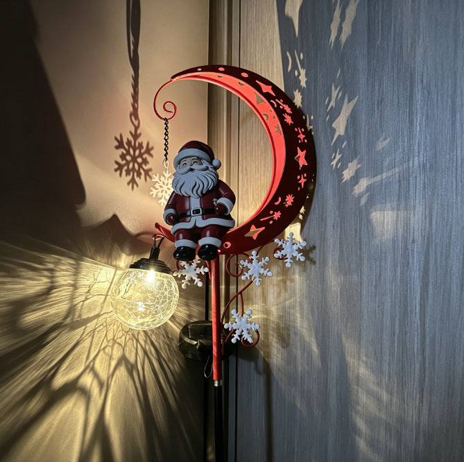Luminous Winter Moon – Solar Metal Santa Pathway Stake with Glowing Glass Orb (33.5" Tall)