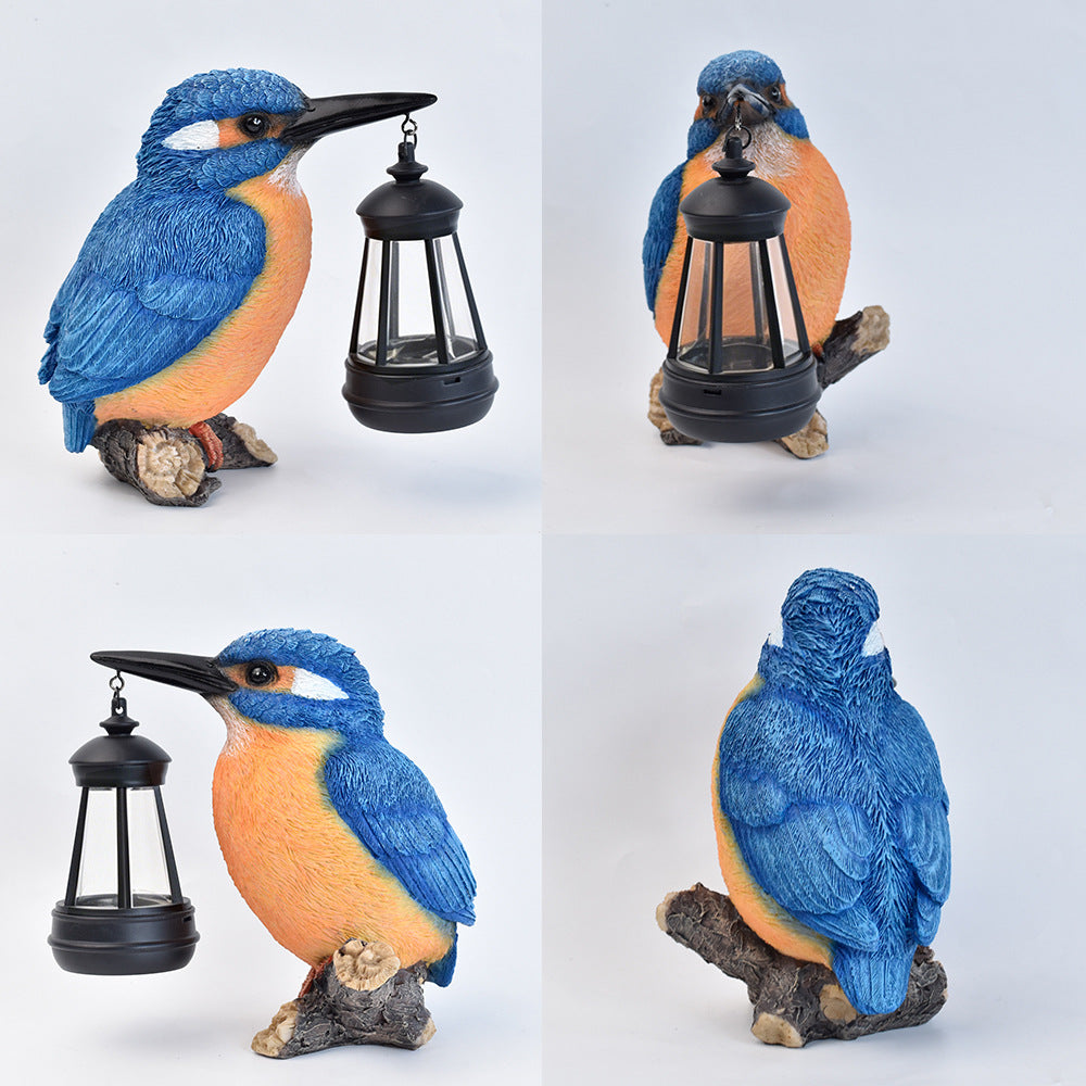 Luminous Kingfisher Solar Lantern Statue – Hand-Painted Resin Garden Bird Sculpture (7" Tall)