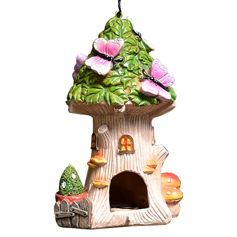 Solar Fairy Treehouse & Butterfly Lantern – Hand-Painted Glowing Woodland Garden Decor