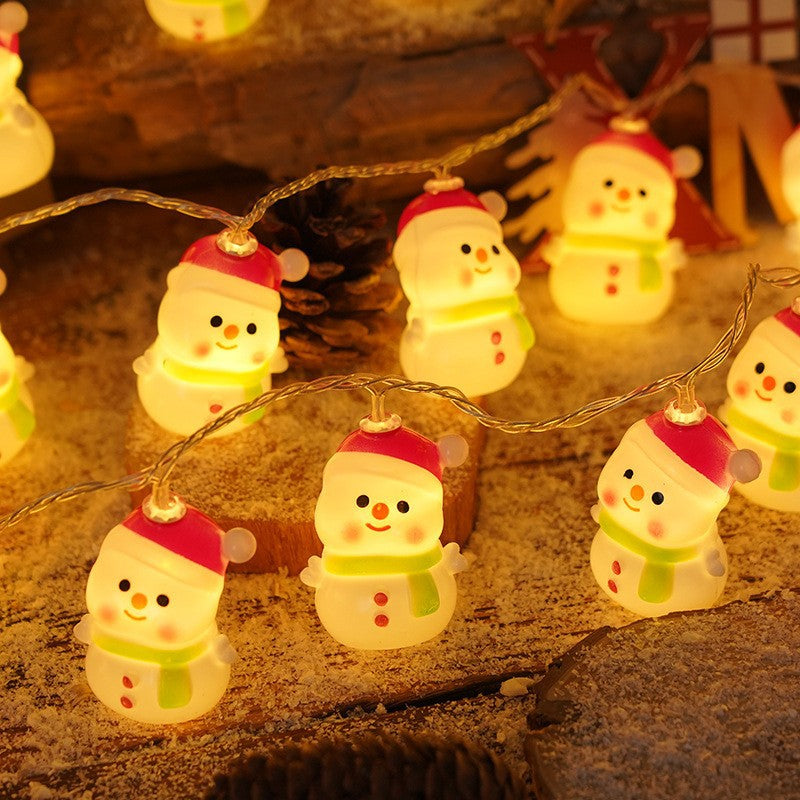 Warm white LED string lights with glowing snowman figure bulbs