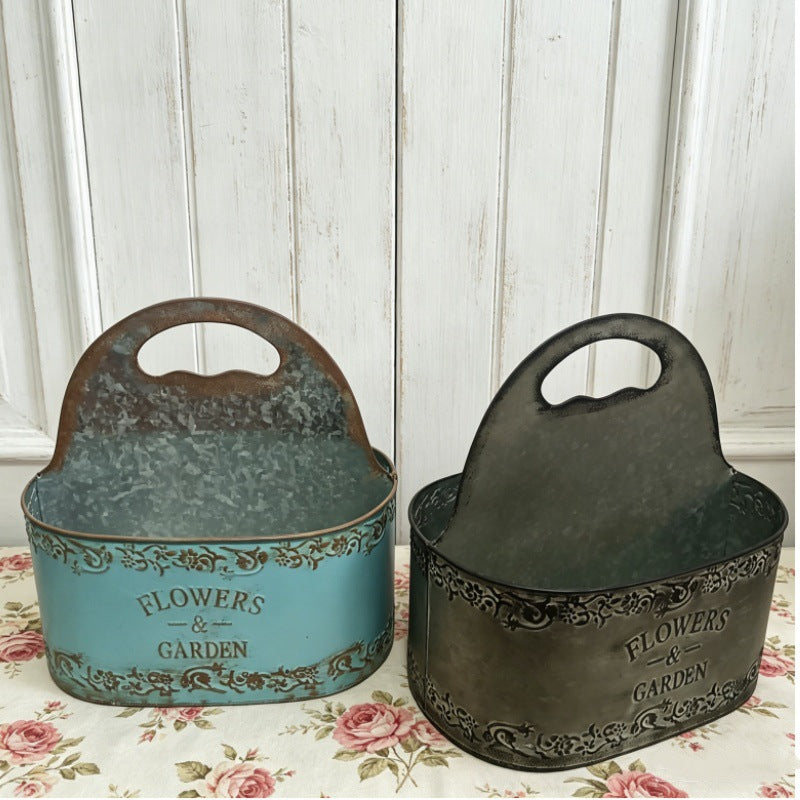 Vintage French Country Metal Planter Caddy with Handle (2 Colors)