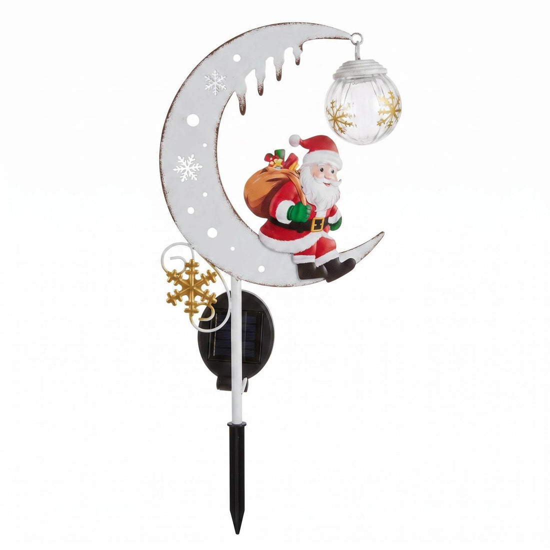 Luminous Winter Moon – Solar Metal Christmas Pathway Stake with Glowing Glass Orb (7 Styles)
