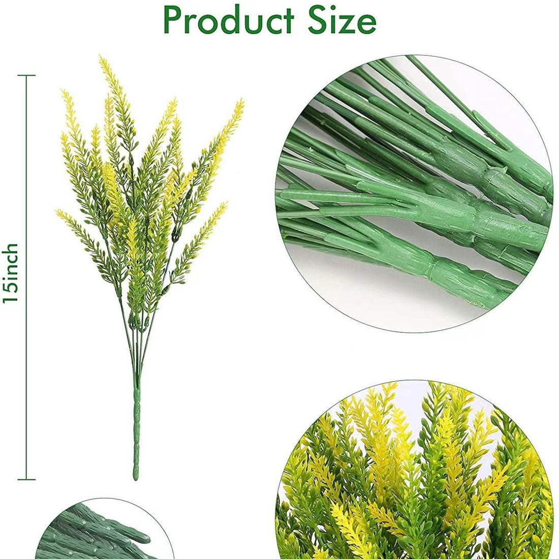 Artificial lavender flower bundle with yellow blooms on green stems, set size shown.
