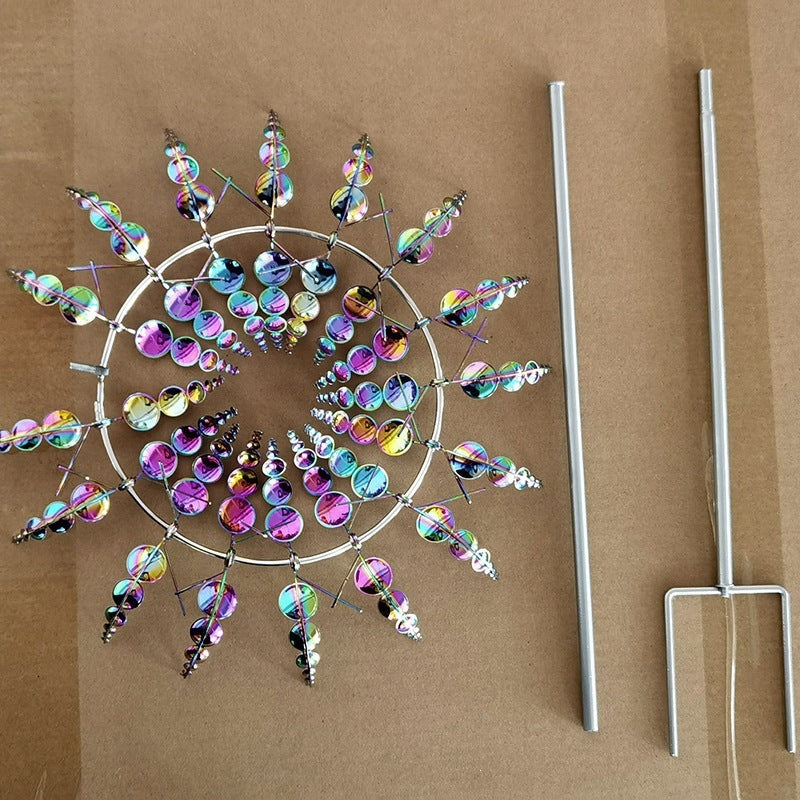 Kinetic 3D Metal Wind Spinner – Rotating Sunburst Garden Stake Sculpture (36" Tall)