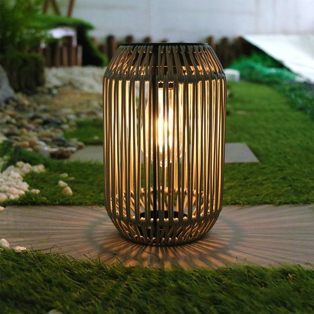 Tall Solar Woven Garden Lantern – Boho Rattan-Style Pathway Stake Light (30.7", 4 Colors)