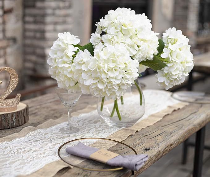 Lifelike Faux Hydrangea Stems – Romantic Artificial Silk Flowers (Set of 5 Large Blooms)