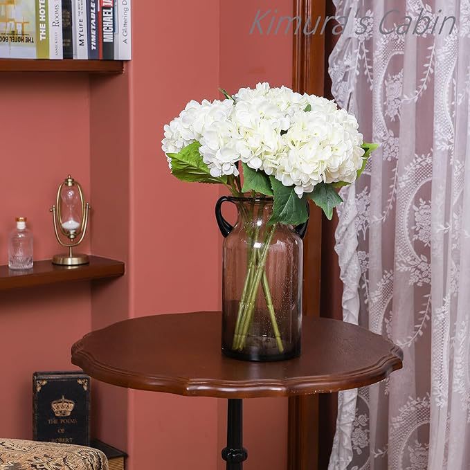 Lifelike Faux Hydrangea Stems – Romantic Artificial Silk Flowers (Set of 5 Large Blooms)