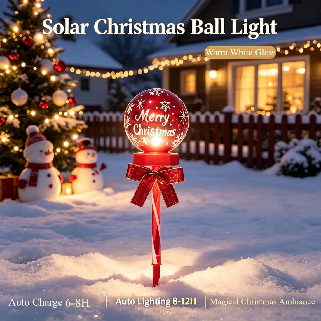Solar Christmas Snowflake Garden Lights – Set of 2 Red Ball Lawn Stakes