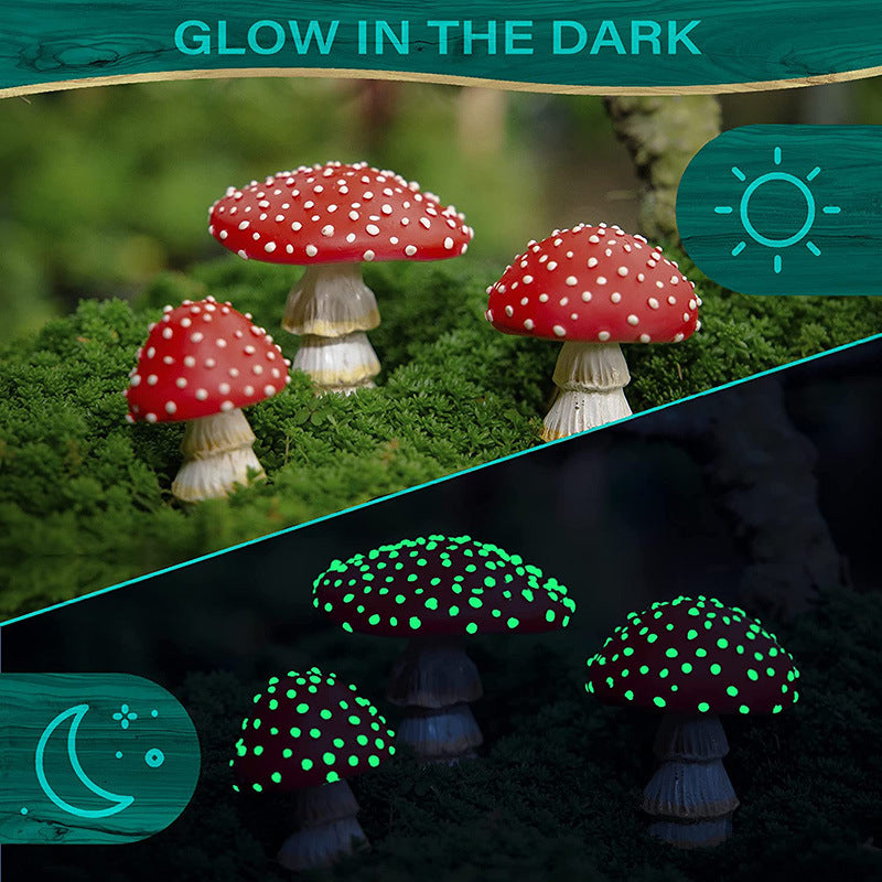Glow-in-the-Dark Fairy Garden Toadstools – Miniature Resin Mushroom Stakes