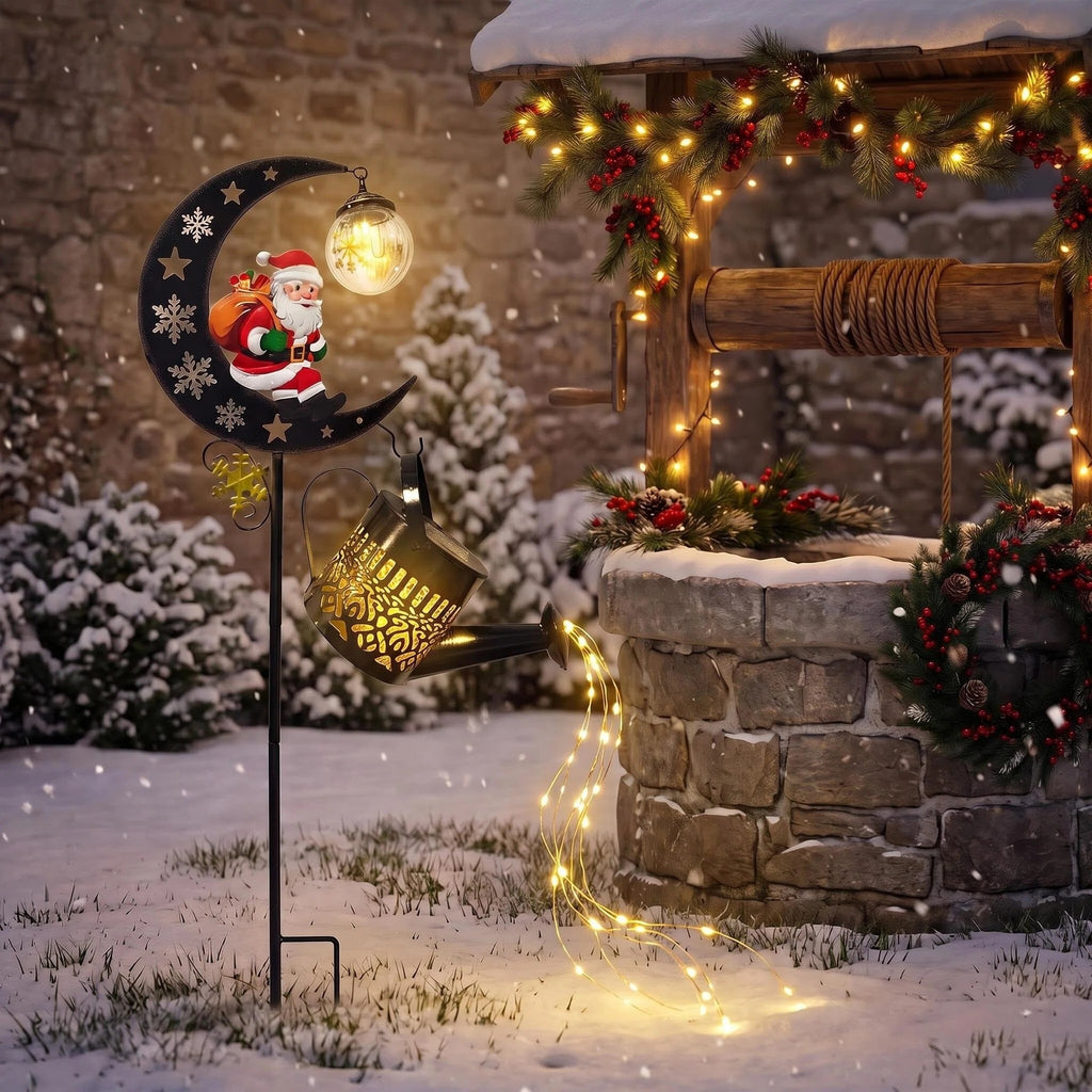 Luminous Winter Moon – Solar Metal Christmas Pathway Stake with Glowing Glass Orb (7 Styles)