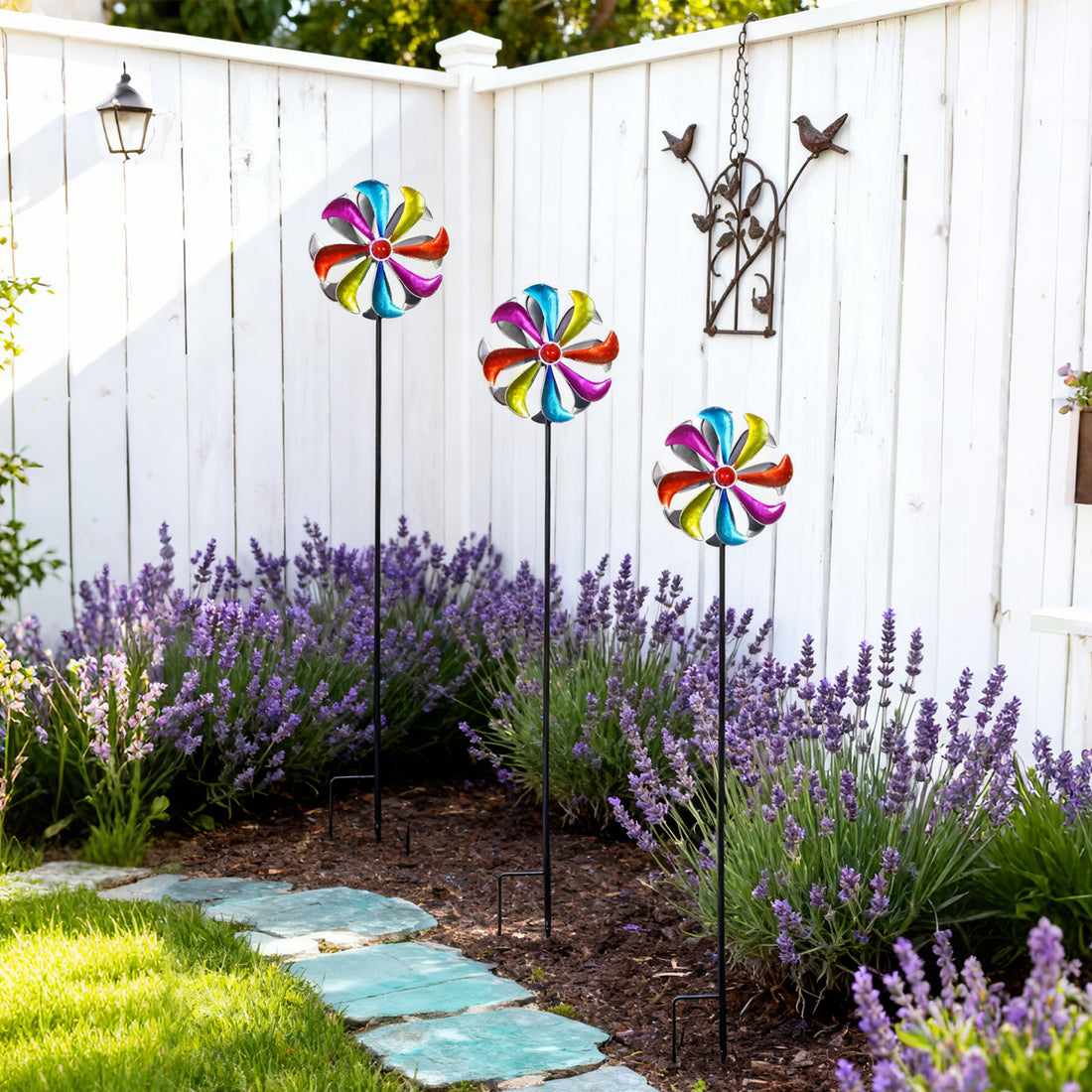 Kinetic Rainbow Wind Spinner – Colorful Metal Windmill Garden Stake (42.5" Tall)