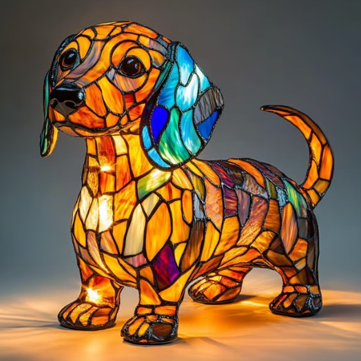 Resin LED animal garden light, mosaic dog figurine standing with warm glow details