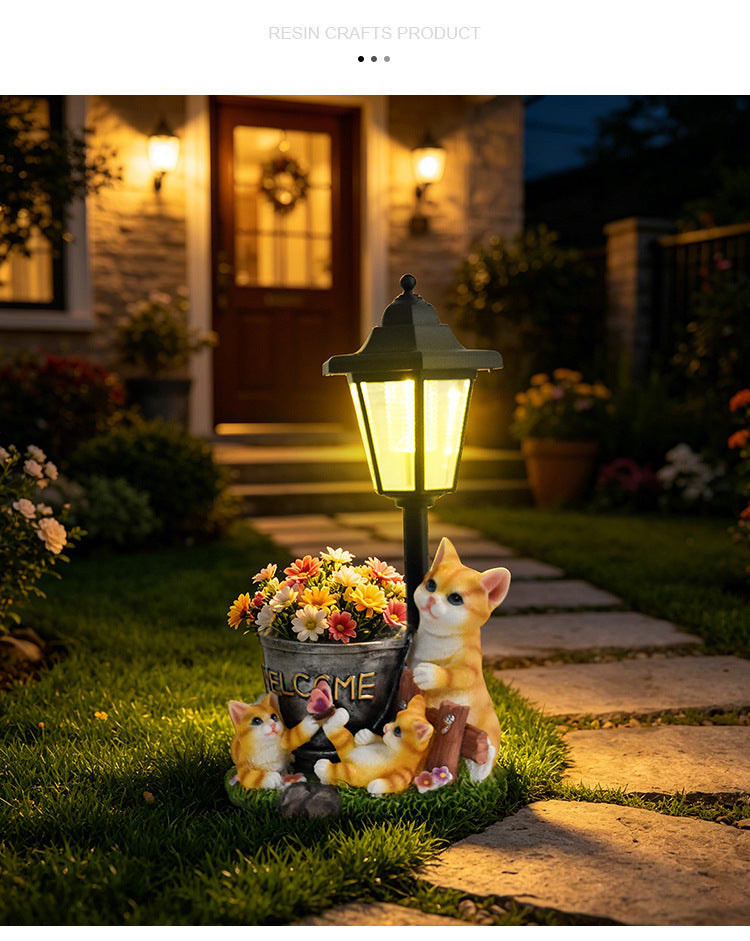 Luminous Solar Cat Garden Guardian – Hand-Painted Resin Planter Statue with Glowing Lantern (3 Styles)